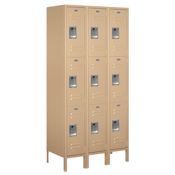 Wardrobe Locker, 36" W, 18" D, 78" H, (3) Wide, (9) Openings, Tan